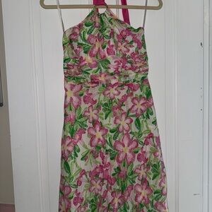 Vintage White Label Lilly Pulitzer Halter Floral Dress - Pink and Green